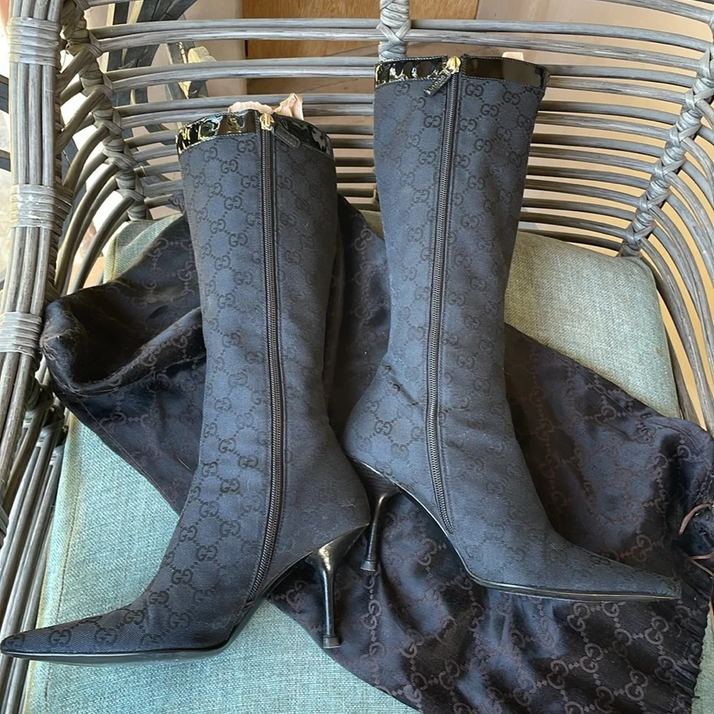 Gucci vintage GG monogram black cloth boots - Picture 6 of 16